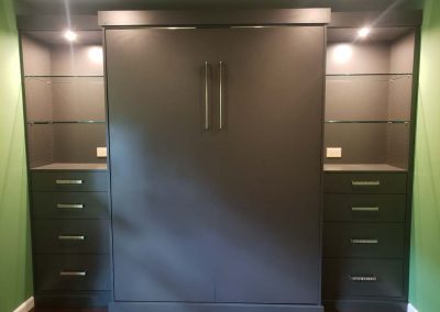 Graphite Wall Bed with LED Lights and Glass Shelves